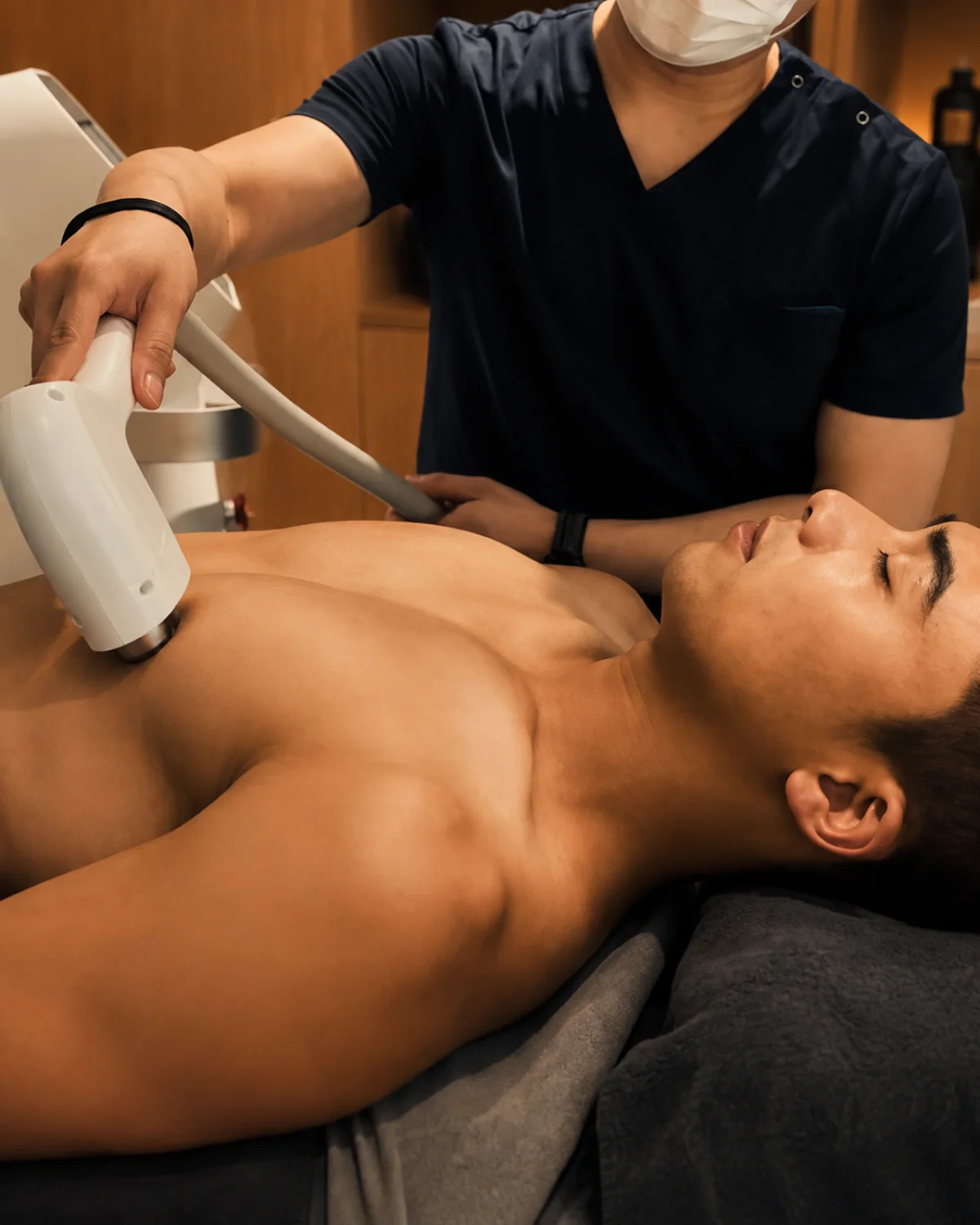 A professional hair-removal treatment on the upper chest